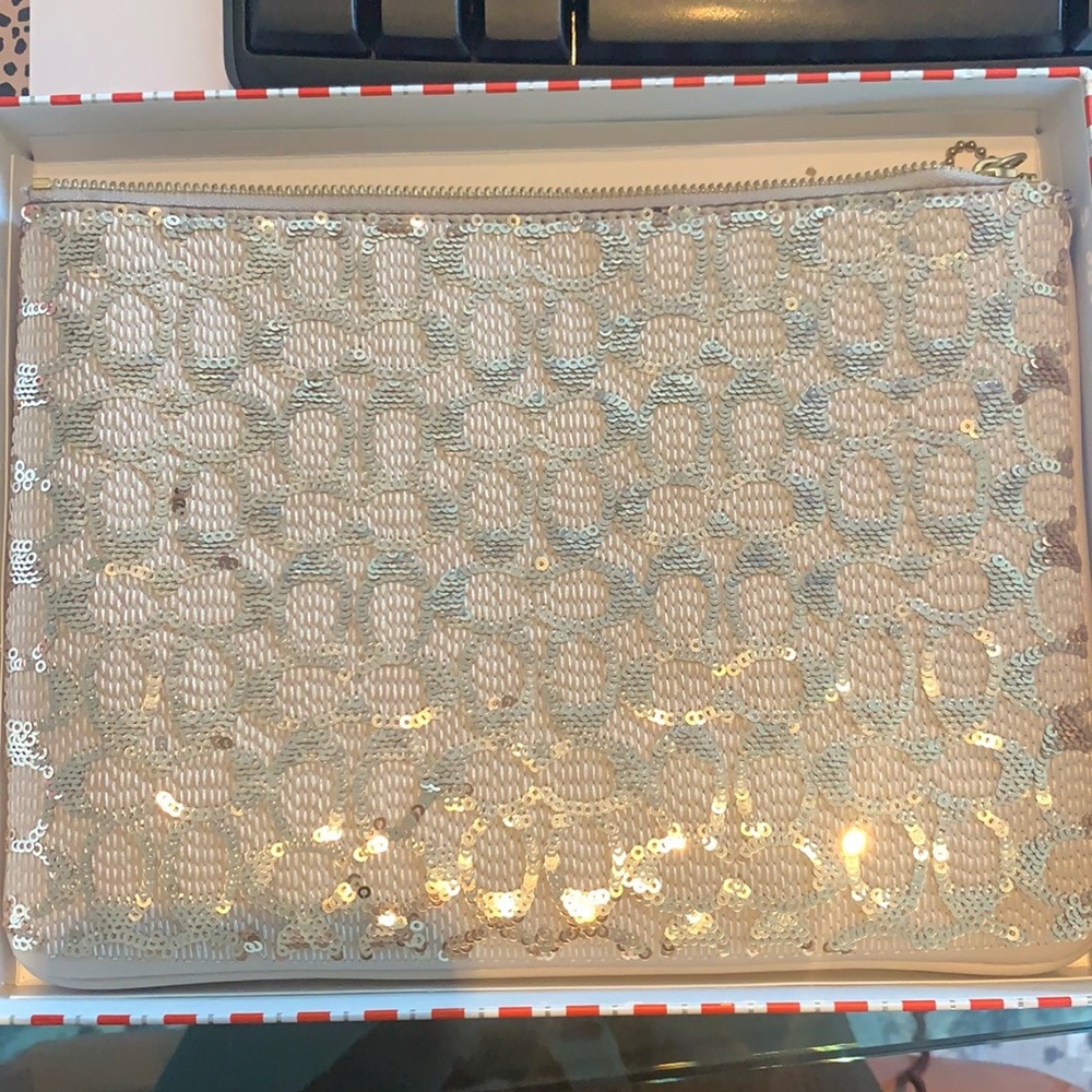 Coach Gold sequined oversized pouch/wristlet